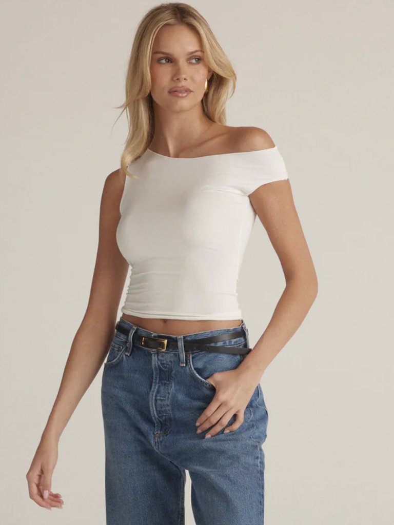 Clyque Emily Asymmetrical Off The Shoulder White Ivory Tank Top Size Xs